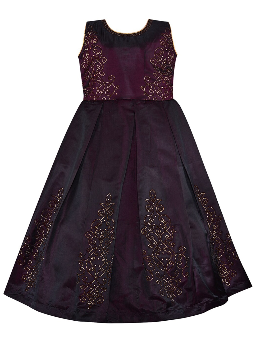 

Wish Karo Purple & Black Ethnic Motifs Embellished Satin Dress