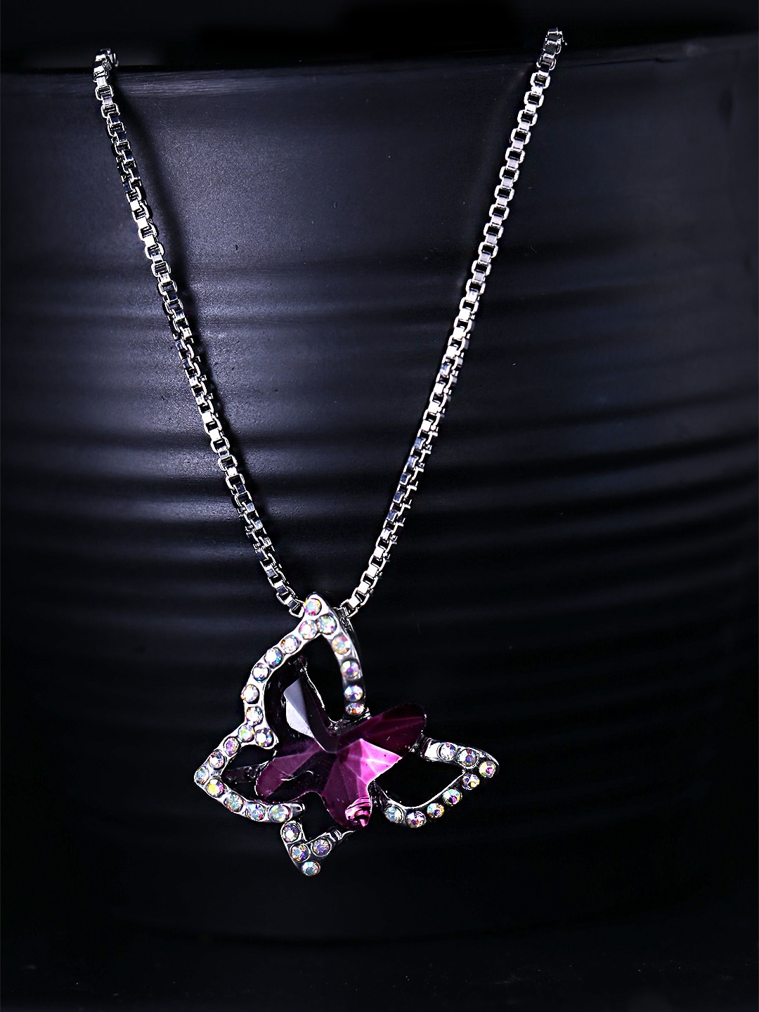 

Yellow Chimes Rhodim-Plated Purple Crystal Pendant With Chain, Silver