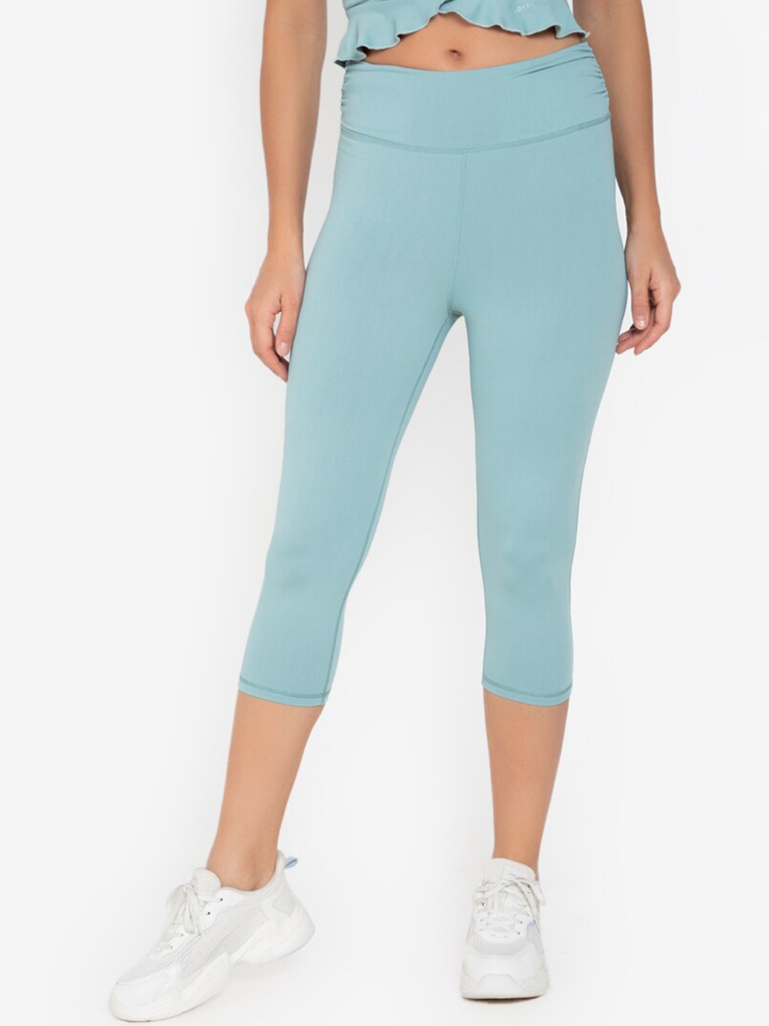 

ZALORA ACTIVE Women Sea Green Gathered Waist Three-Fourth Length Leggings