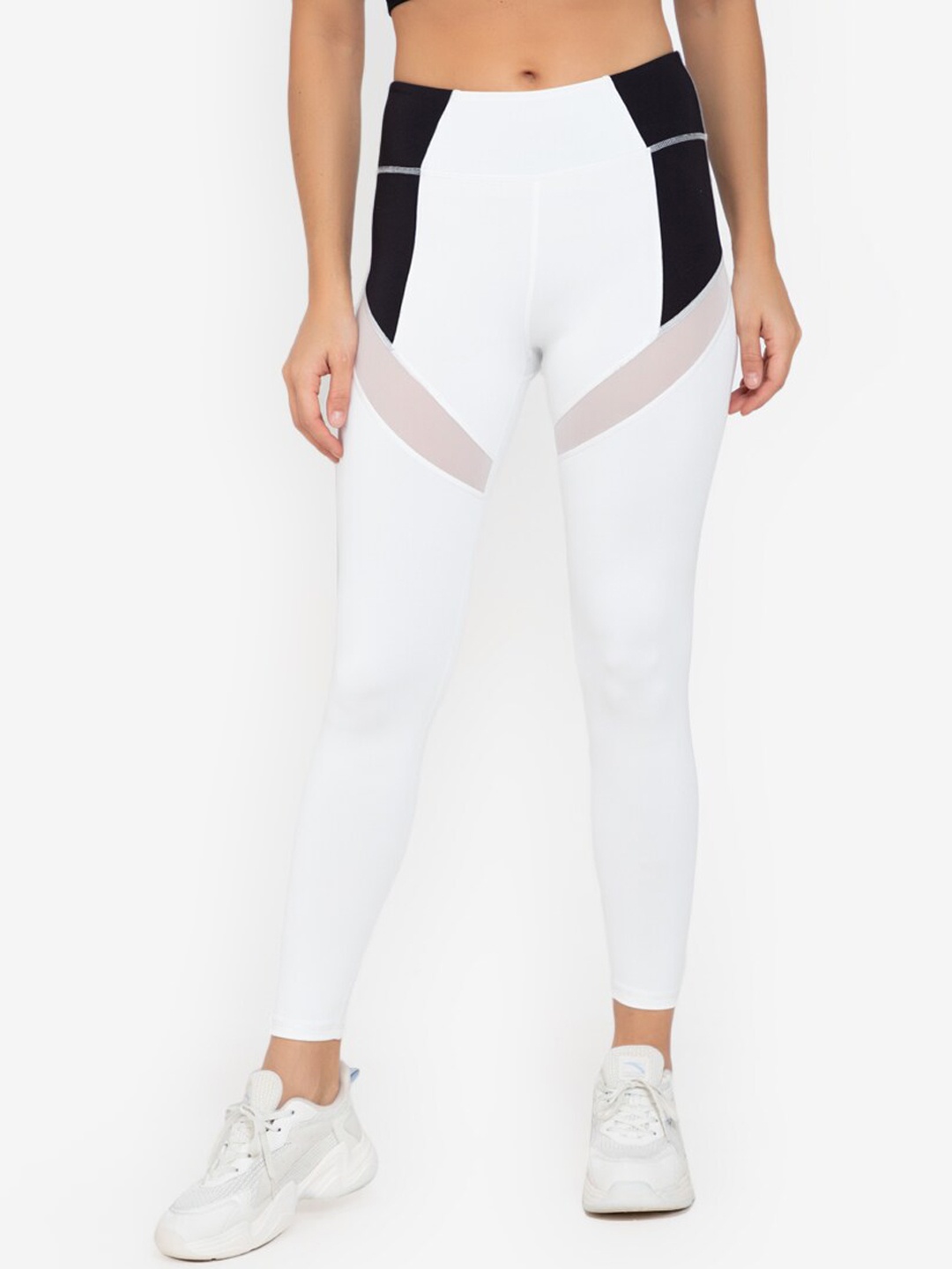 

ZALORA ACTIVE Women White & Black Colourblocked Mesh Tights
