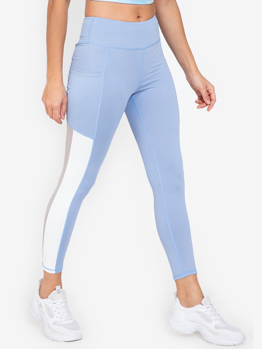 

ZALORA ACTIVE Women Blue Colourblocked Side Striped Sports Tights