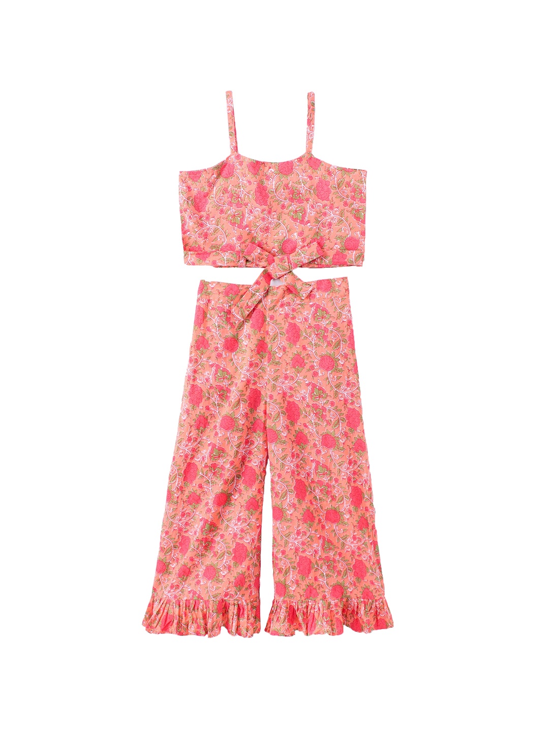 

Eimoie Girls Orange Printed Top with Palazzos
