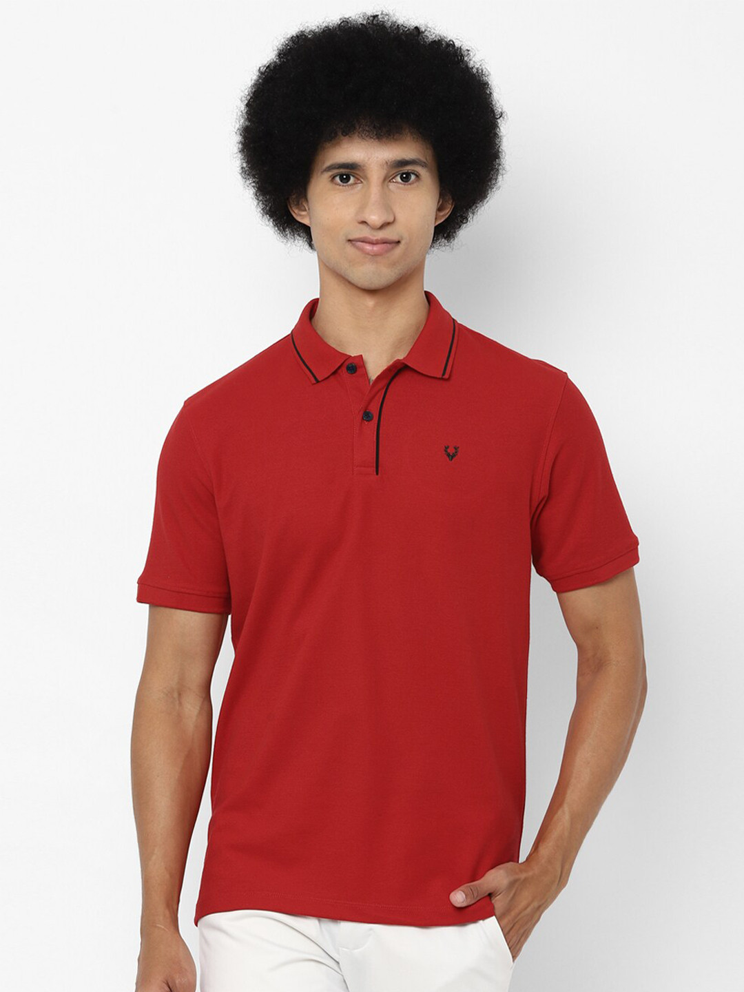 

Allen Solly Men Red Polo Collar Regular Fit Cotton T-shirt