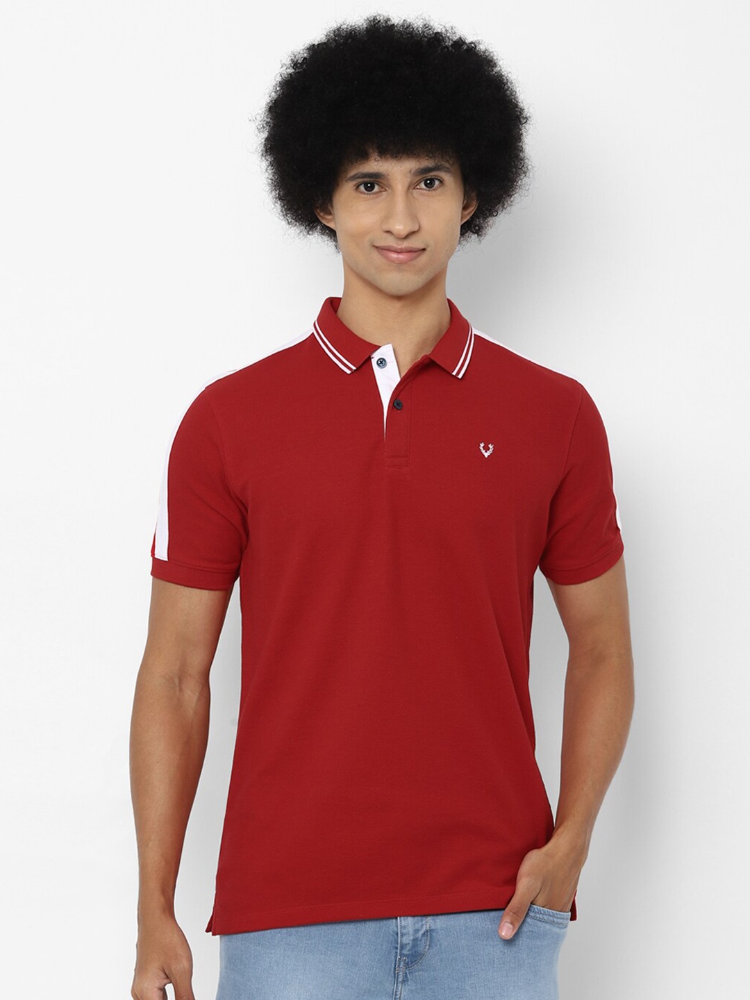 

Allen Solly Men Red Polo Collar Cotton T-shirt