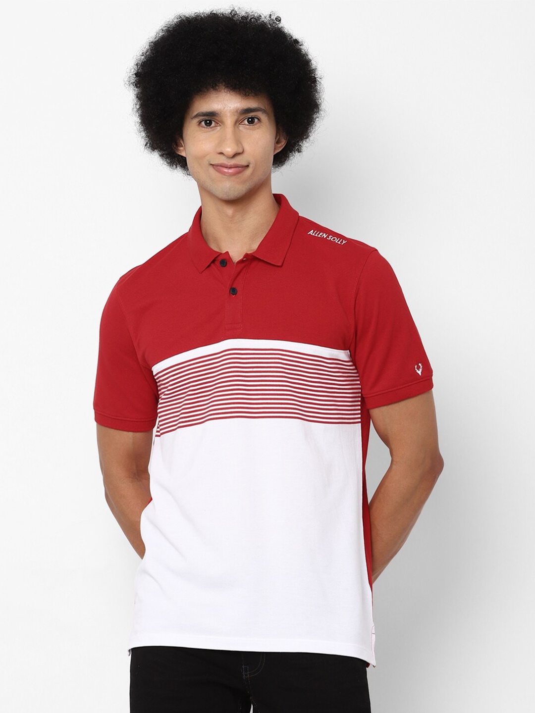 

Allen Solly Men Red & White Colourblocked Polo Collar T-shirt
