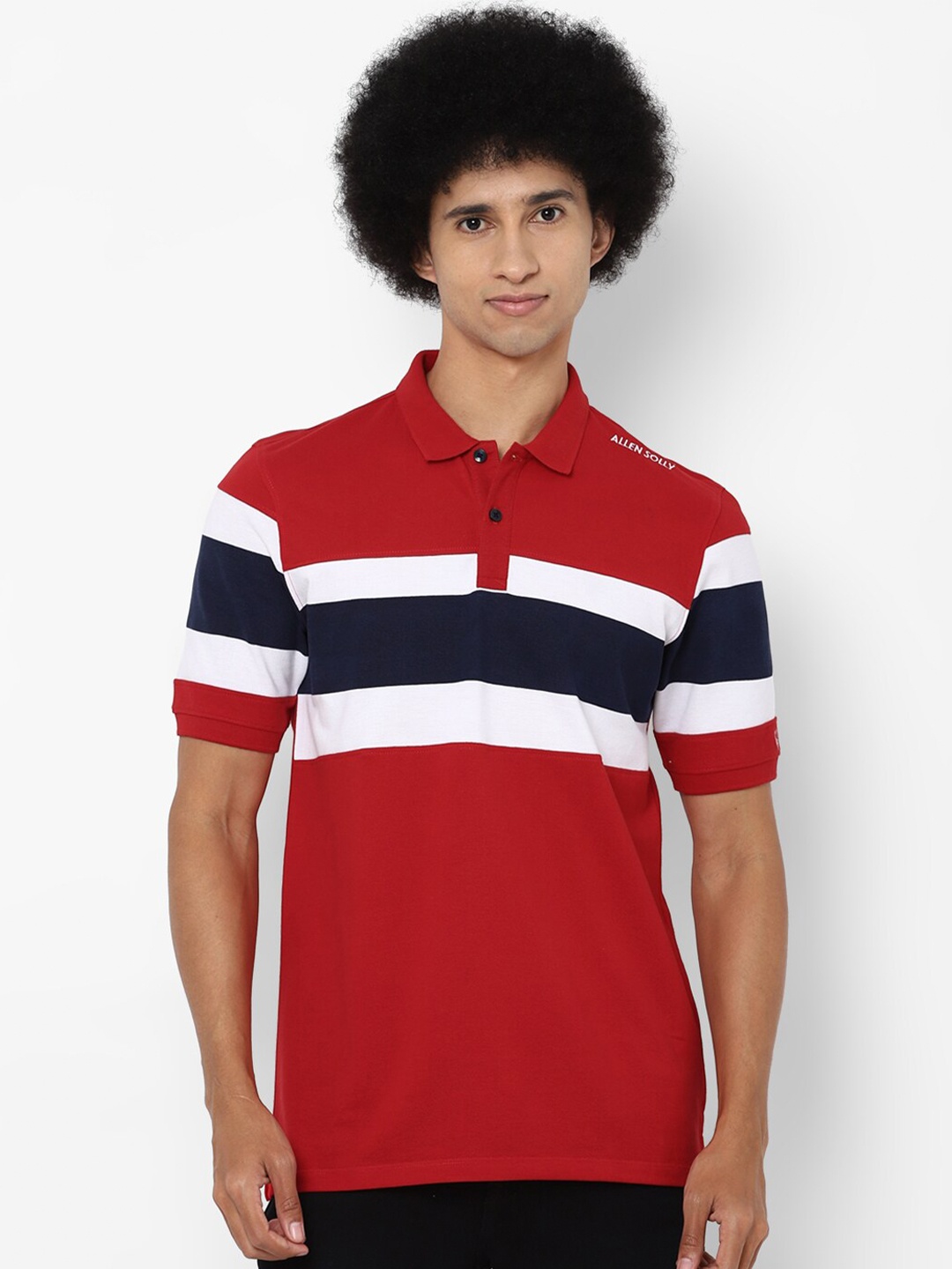 

Allen Solly Men Red & White Striped Polo Collar Cotton T-shirt