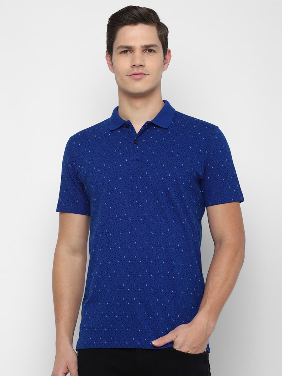 

Allen Solly Men Blue Printed Polo Collar Pure Cotton T-shirt