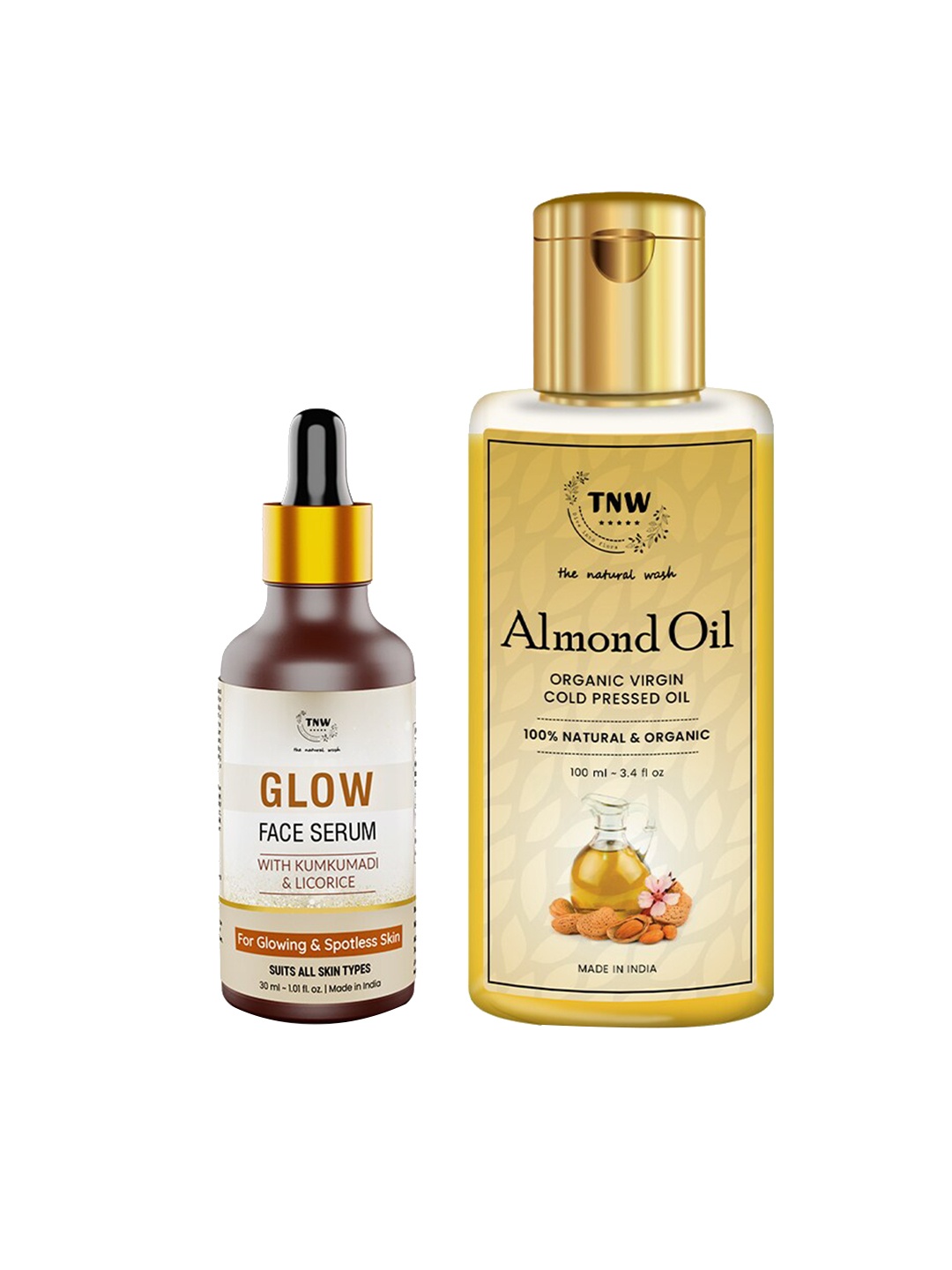 

TNW the natural wash Set of Almond Oil 100 ml & Glow Face Serum 30 ml, Off white