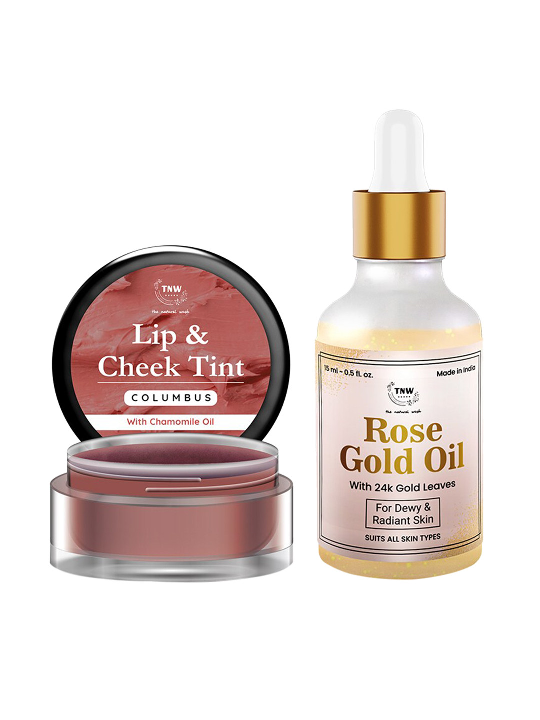 

TNW the natural wash Set of Lip & Cheek Tint-Columbus & Rose Gold Oil, Off white