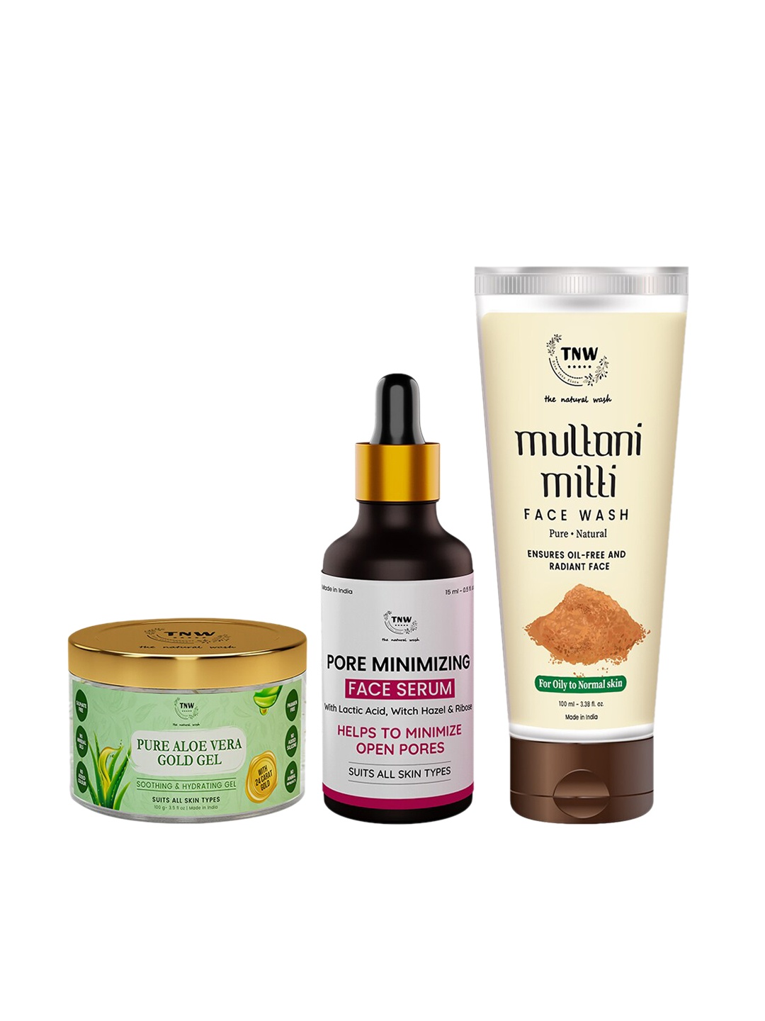 

TNW the natural wash Set of Aloe Vera Gel-Pore Minimizing Serum-Multani Mitti Face Wash, Off white