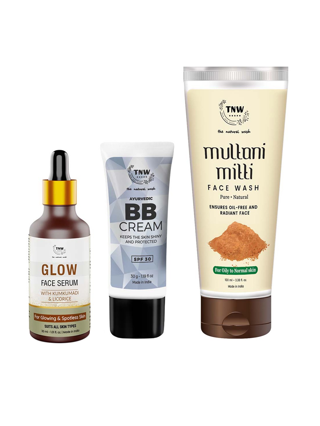 

TNW the natural BB Cream Light 30g + Multani Mitti Face Wash 100ml + Glow Serum 30ml Set, Off white