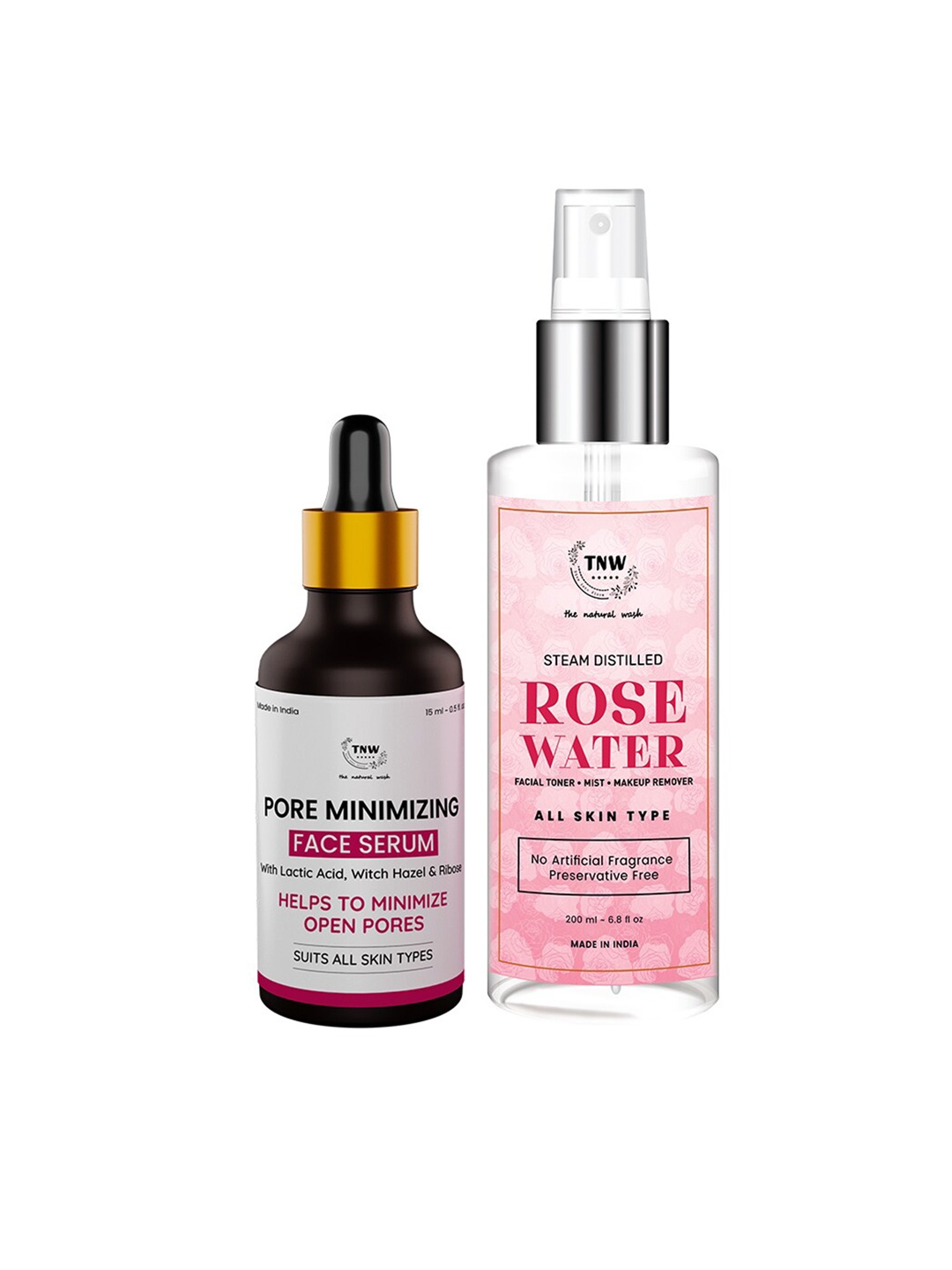 

TNW the natural wash Set of Rose Water Spray 200 ml & Pore-Minimizing Face Serum 15 ml, Off white