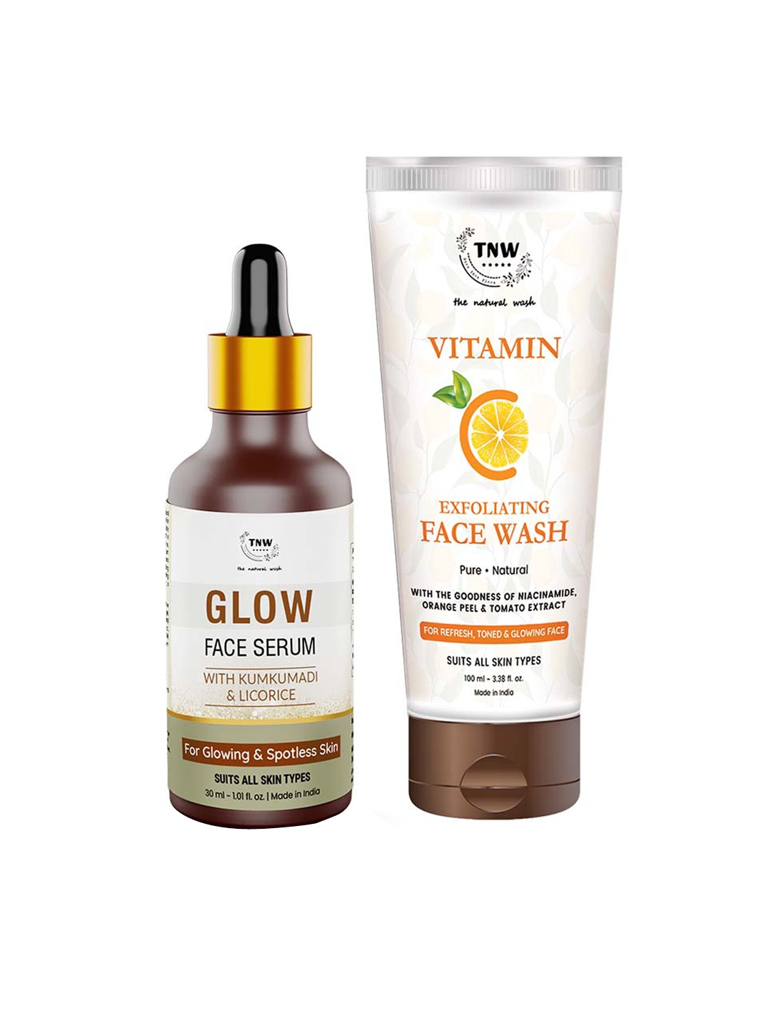 

TNW the natural wash Set of Glow Face Serum & Vitamin C Exfoliating Face Wash, Off white