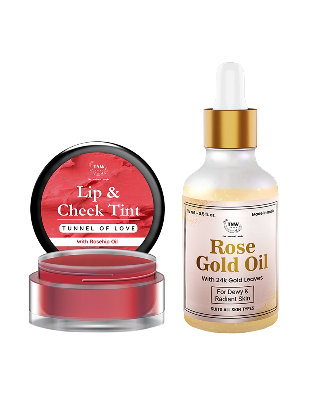 

TNW the natural wash Set of Tunnel Of Love Lip Tint & Rose Gold Oil 15 ml, Off white