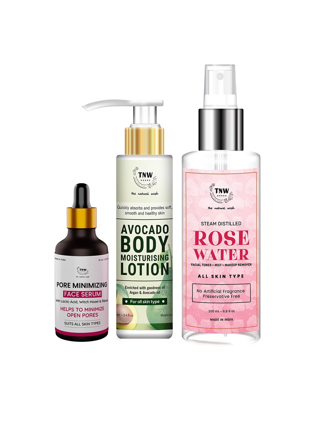 

TNW the natural wash Set of Avocado Body Lotion - Rose Water Toner & Face Serum, Off white