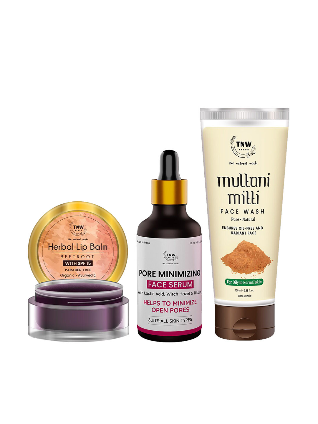 

TNW the natural wash Set of Beetroot Lip Balm-Face Serum-Multani Mittin Face Wash, Off white