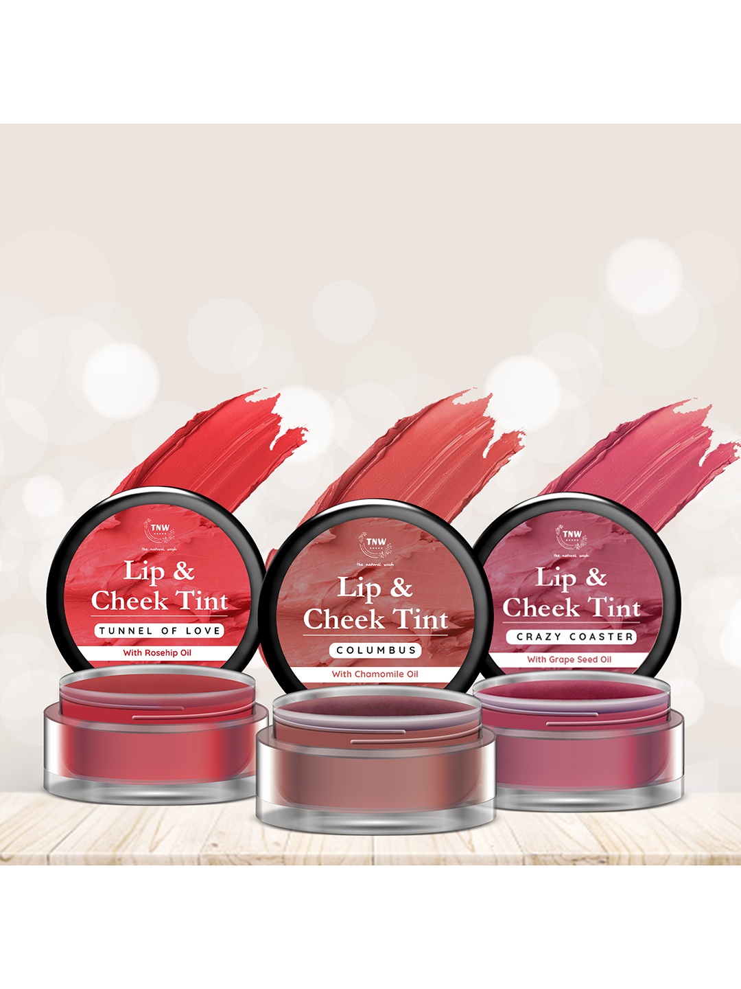 

TNW the natural wash Set of 3 Lip & Cheek Tint - Crazy Coaster, Columbus, Tunnel Of Love, Pink