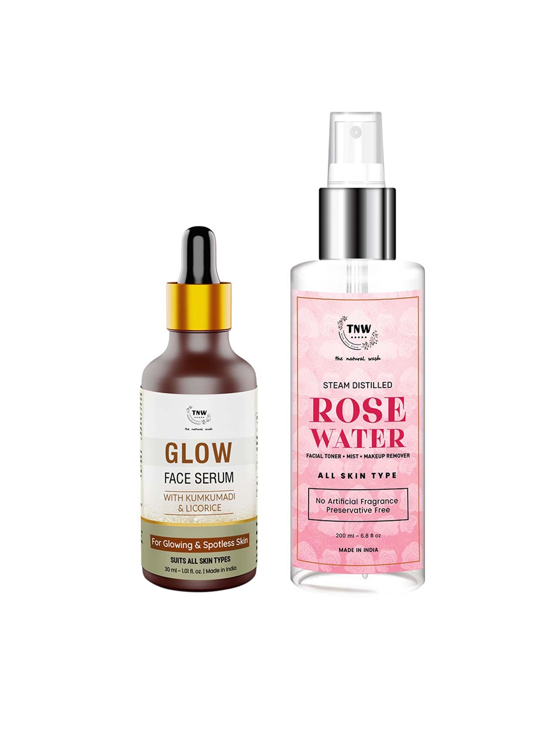 

TNW the natural wash Set of Rose Water Spray 200 ml & Glow Face Serum 30 ml, Off white