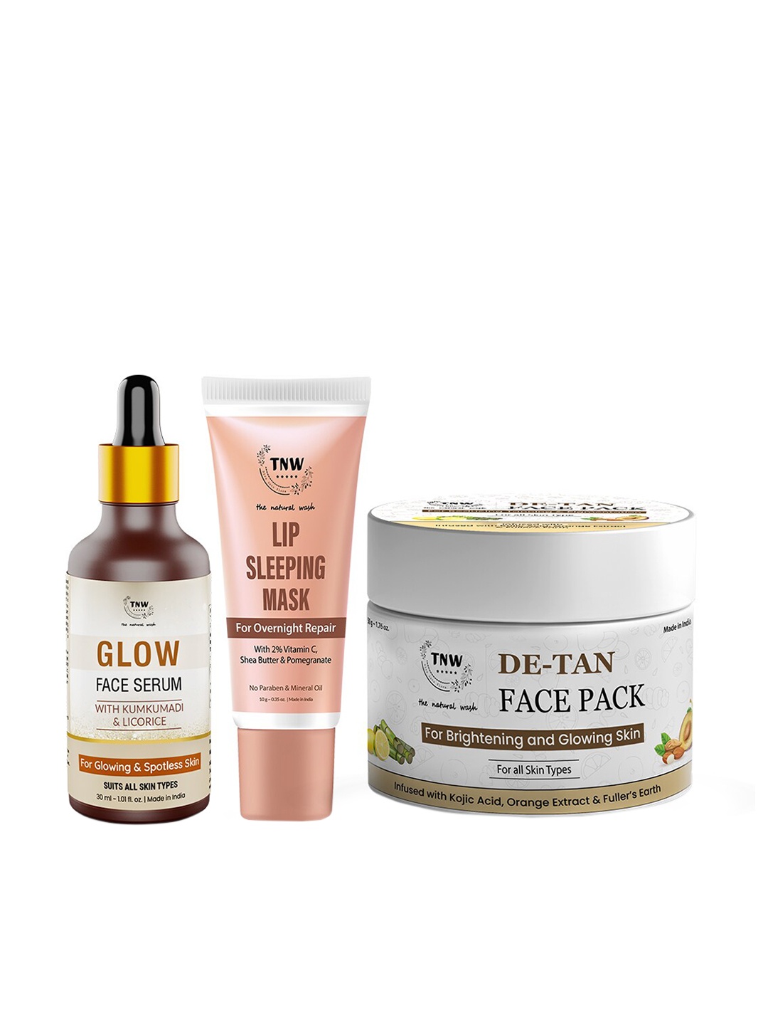 

TNW the natural wash Set of Glow Face Serum - De-Tan Pack & Lip Sleeping Mask, Off white