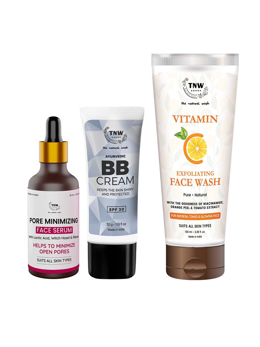 

TNW the natural wash Set of BB Cream 30g, Vitamin C Face Wash 100ml & Face Serum 15 ml, Off white