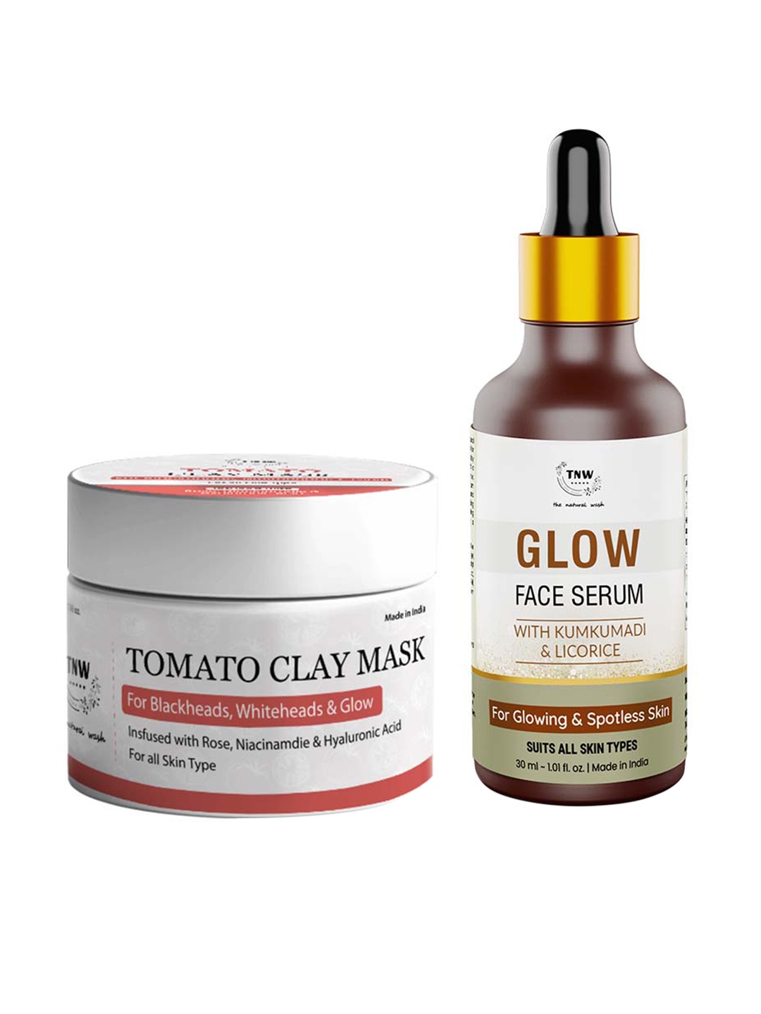 

TNW the natural wash Set of Glow Face Serum & Tomato Clay Mask, Off white