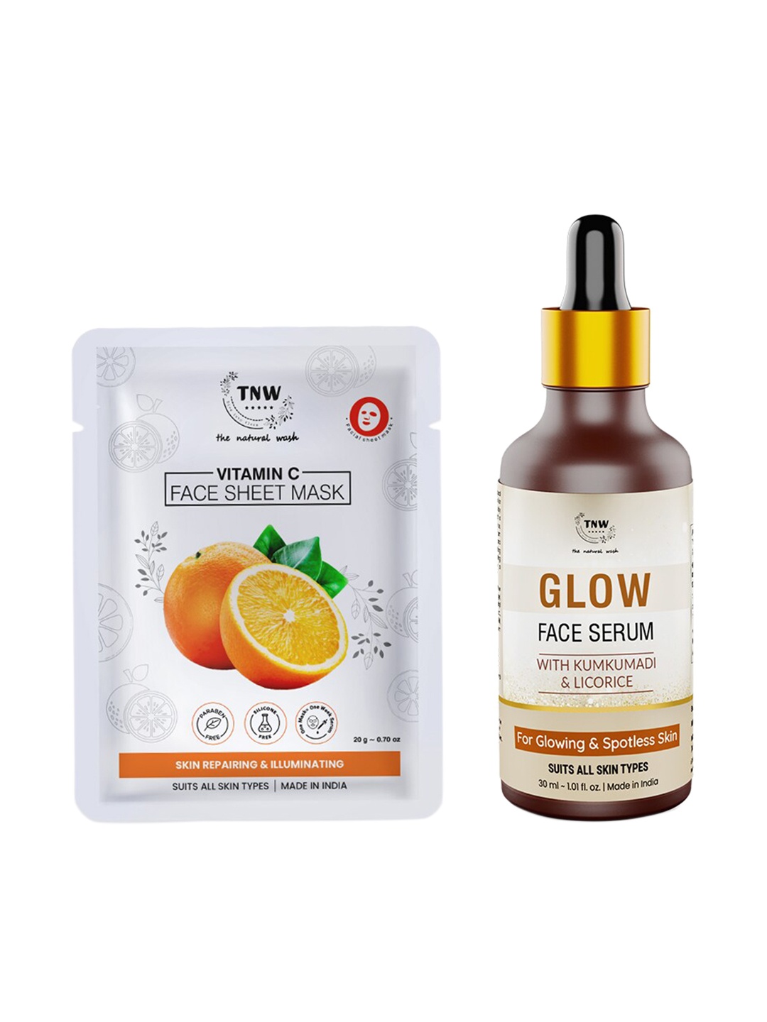 

TNW the natural wash Set of Glow Face Serum & Vitamin C Face Sheet Mask, Off white