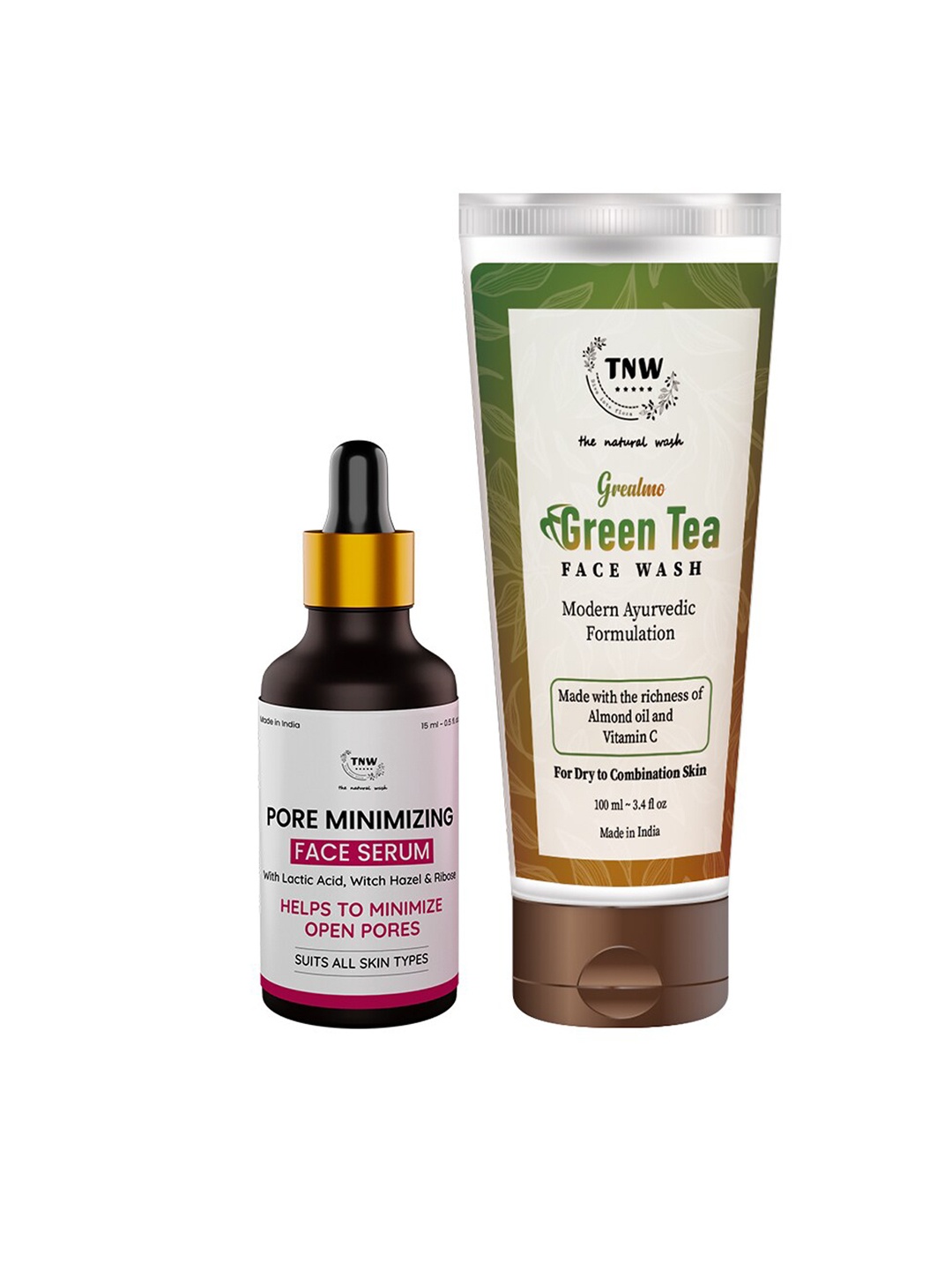 

TNW the natural wash Set of Pore Minimizing Face Serum & Green Tea Face Wash, Off white