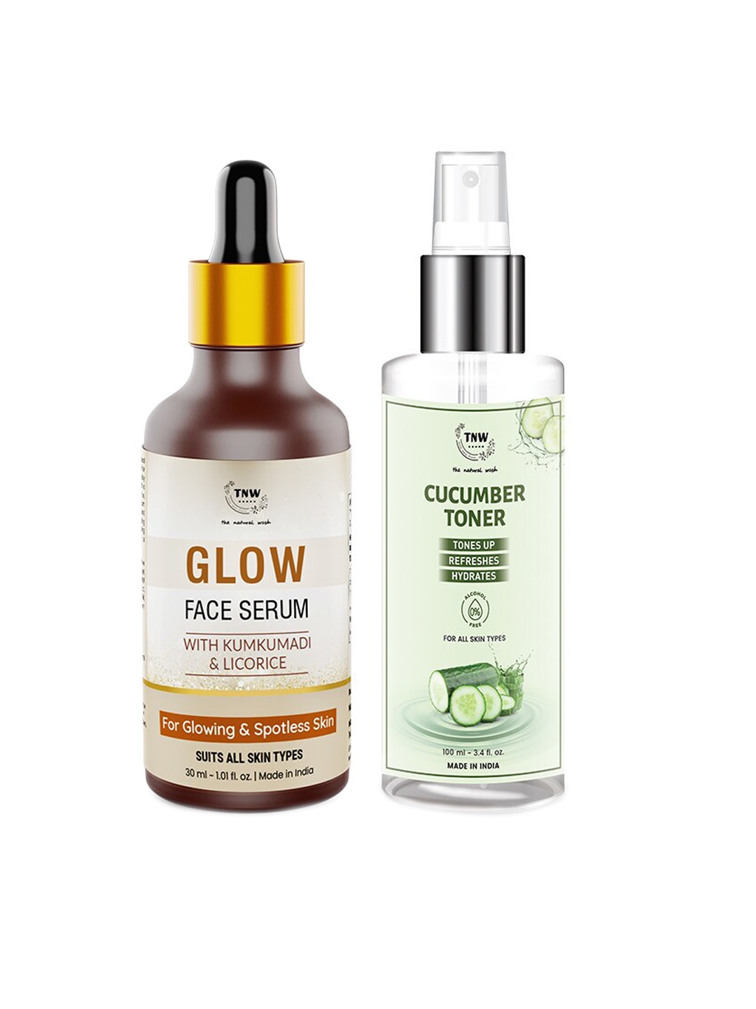 

TNW the natural wash Set of Cucumber Toner 100 ml & Glow Face Serum 30 ml, Off white
