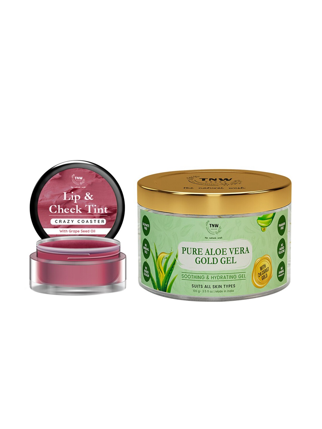 

TNW the natural wash Set of 2 Crazy Coster Lip Tint 5 gm & Pure Aloe Vera Gold Gel 100 gm, Off white
