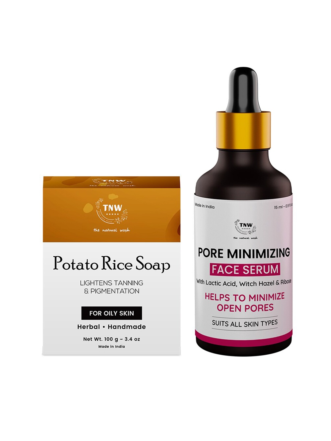 

TNW the natural wash Set of Pore Minimizing Face Serum & Potato Rice Soap, Off white