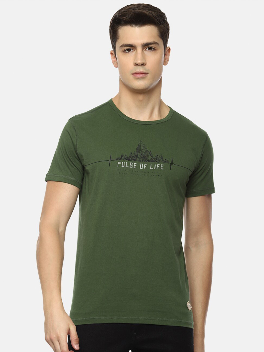 

Louis Philippe Jeans Men Green Typography Printed Slim Fit Cotton T-shirt