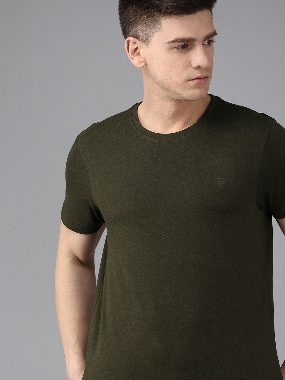 

Arrow Men Olive Green Solid Slim Fit Pure Cotton Casual T-shirt