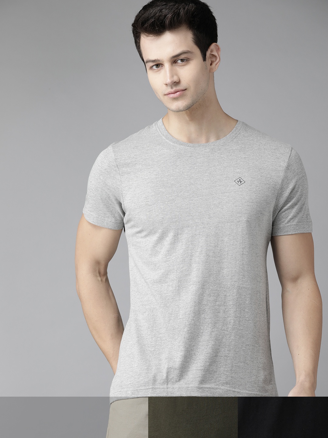 

Arrow Men Pack of 3 Solid T-shirts, Grey melange