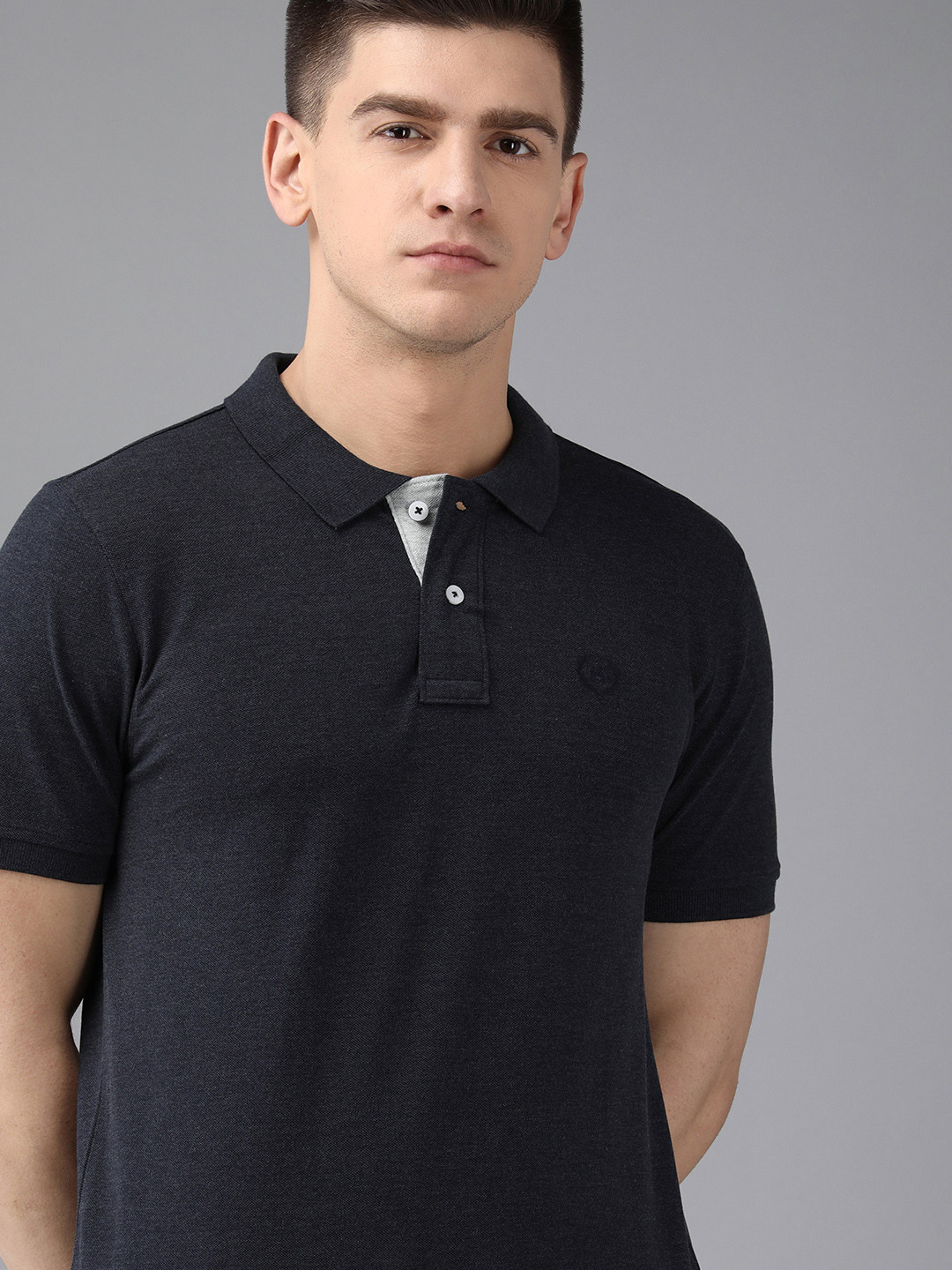 

Arrow Men Navy Blue Solid Polo Collar T-shirt