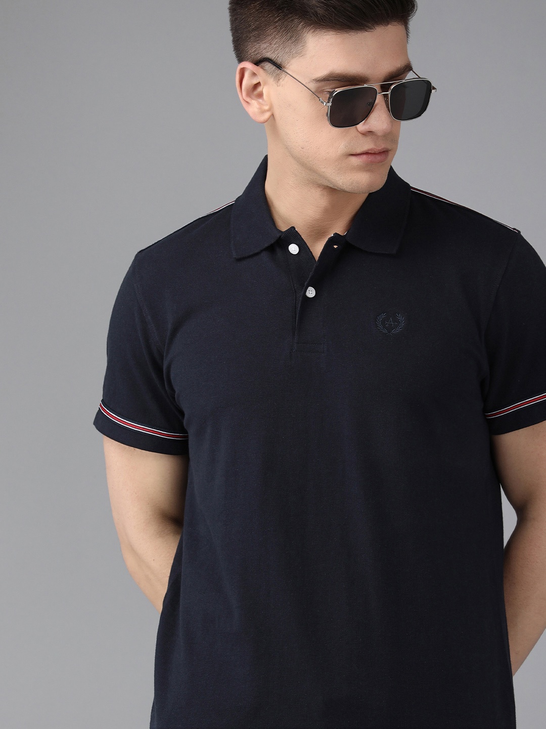 

Arrow Men Navy Blue Polo Collar Slim Fit Pure Cotton Casual T-shirt
