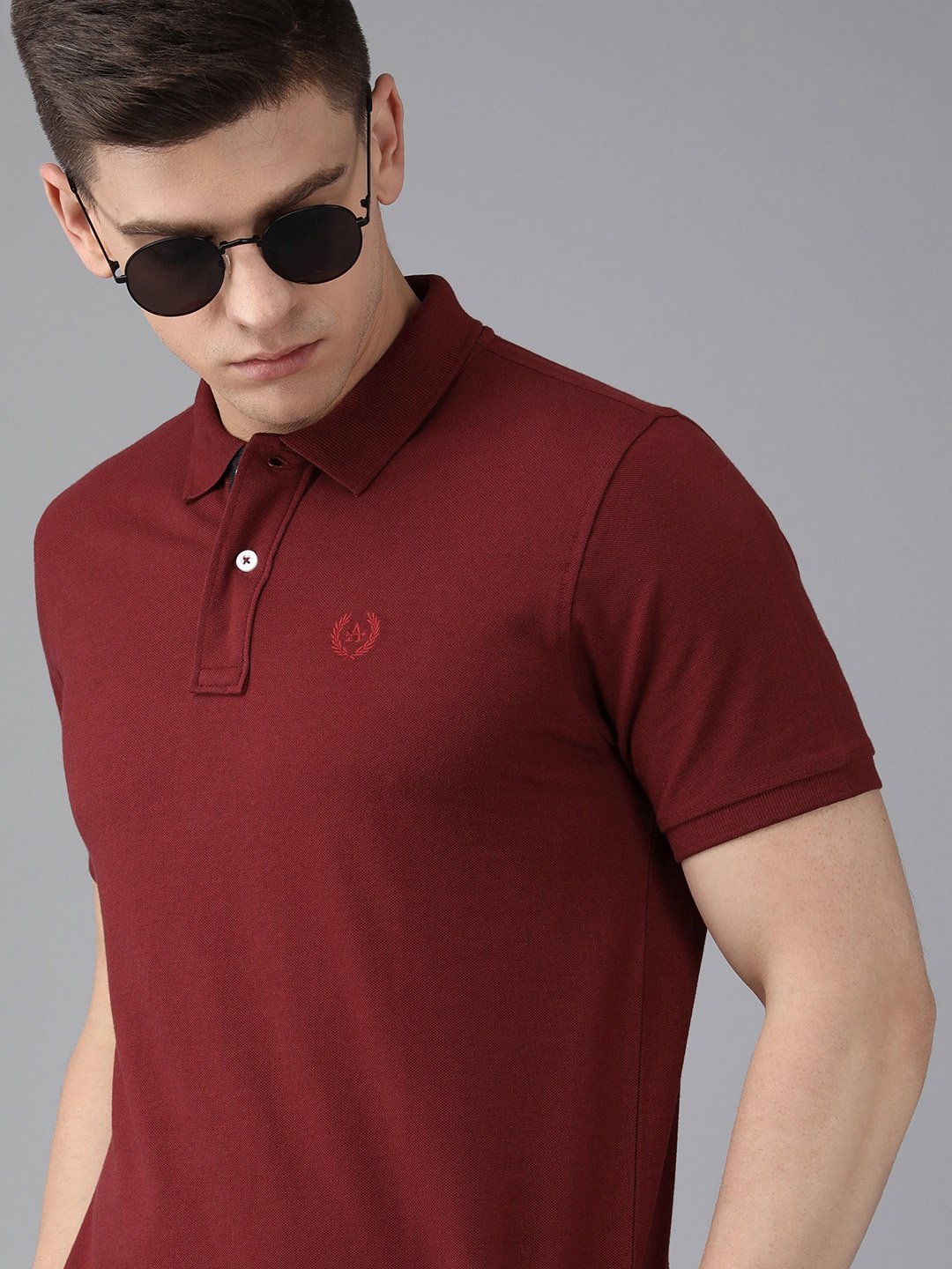 

Arrow Men Maroon Solid Polo Collar T-shirt