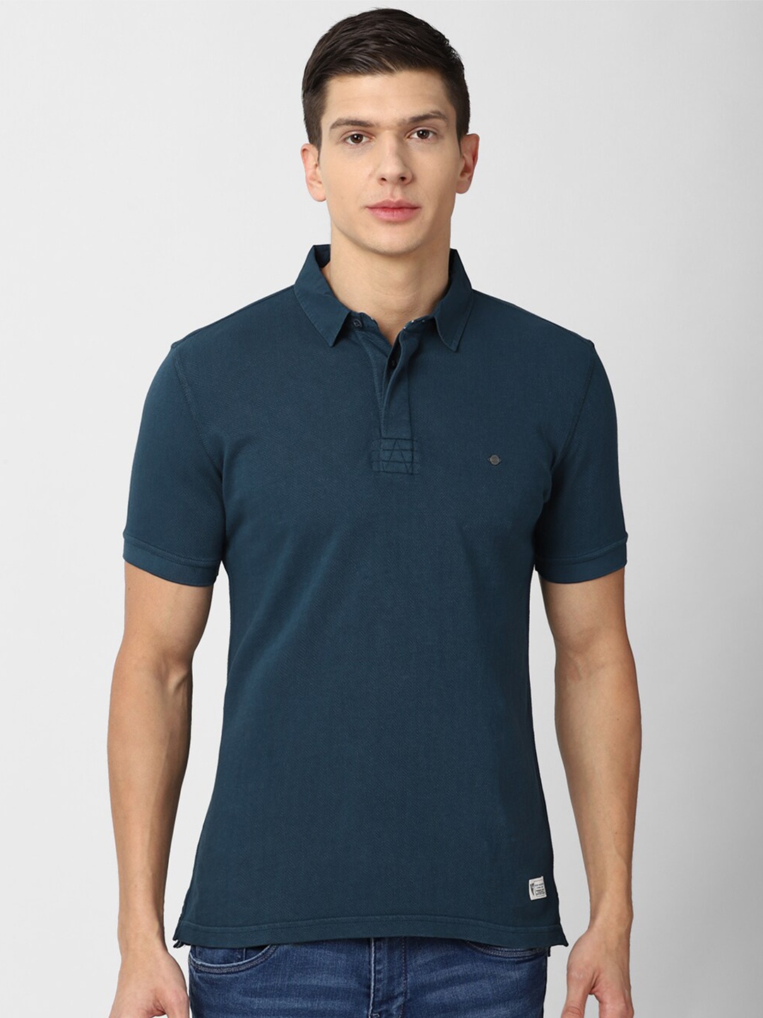 

VAN HEUSEN DENIM LABS Men Blue Polo Collar Cotton T-shirt