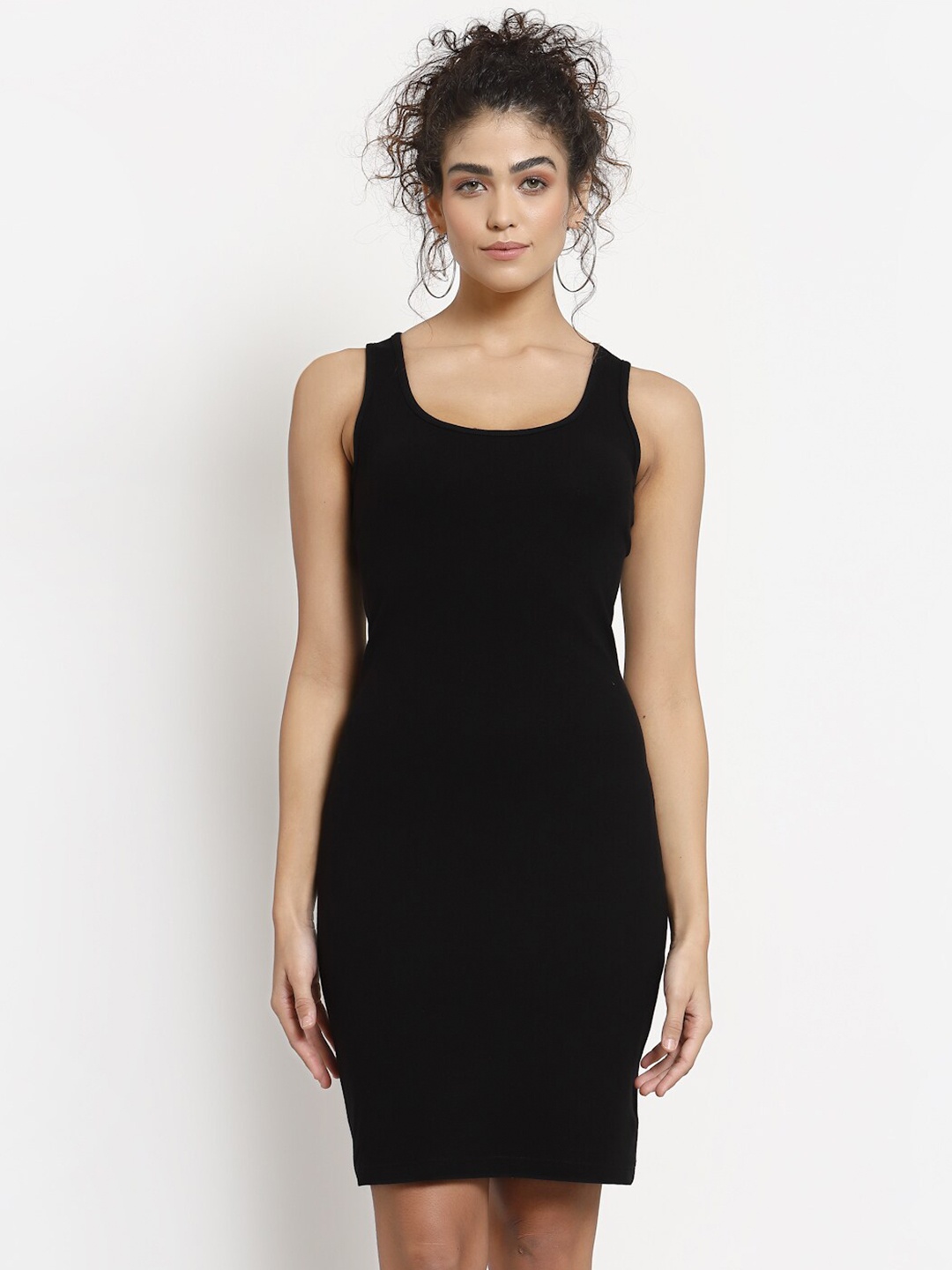 

YOONOY Black Solid Organic Cotton Bodycon Dress