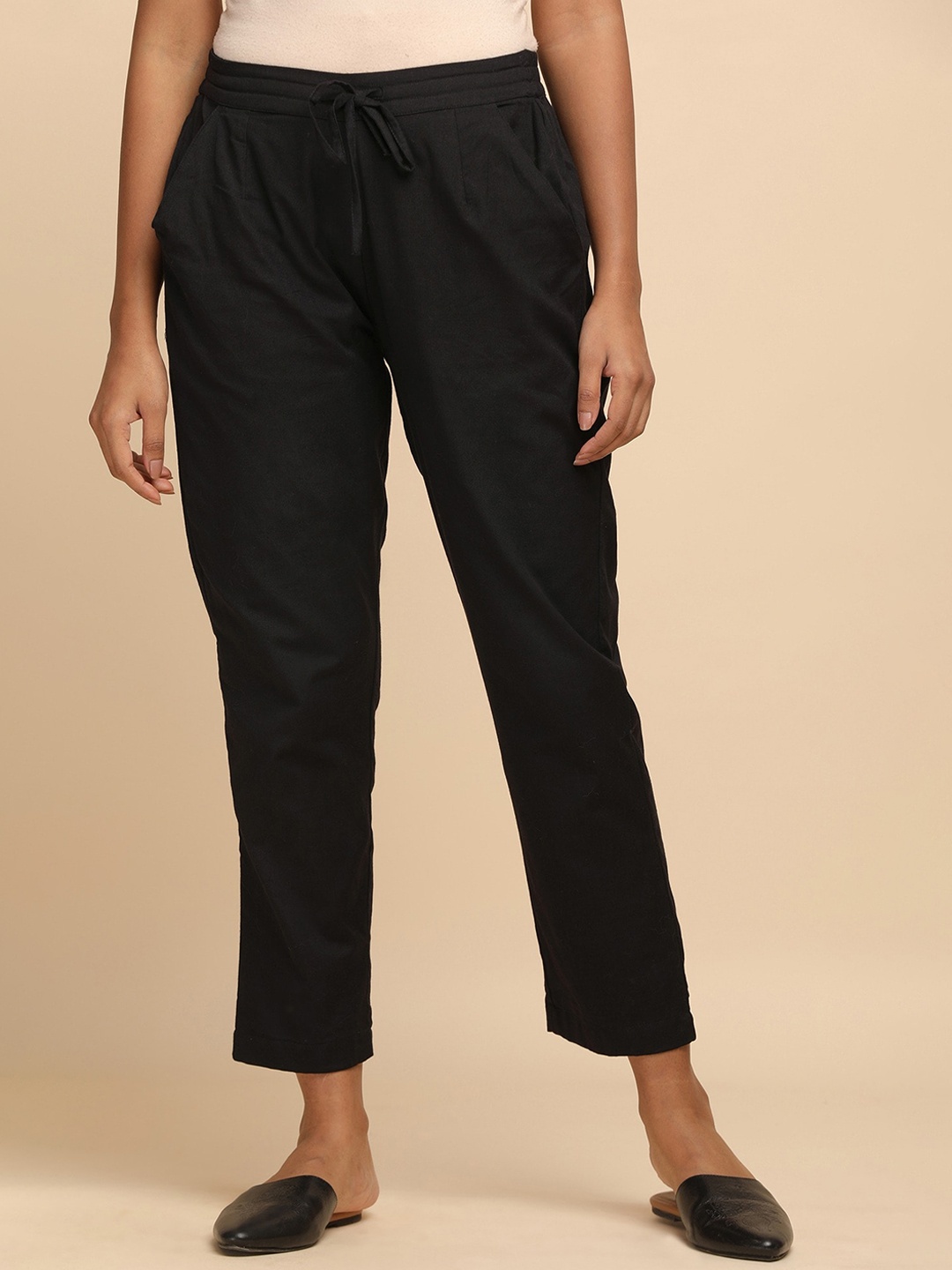 

W The Folksong Collection Women Black Solid Trousers