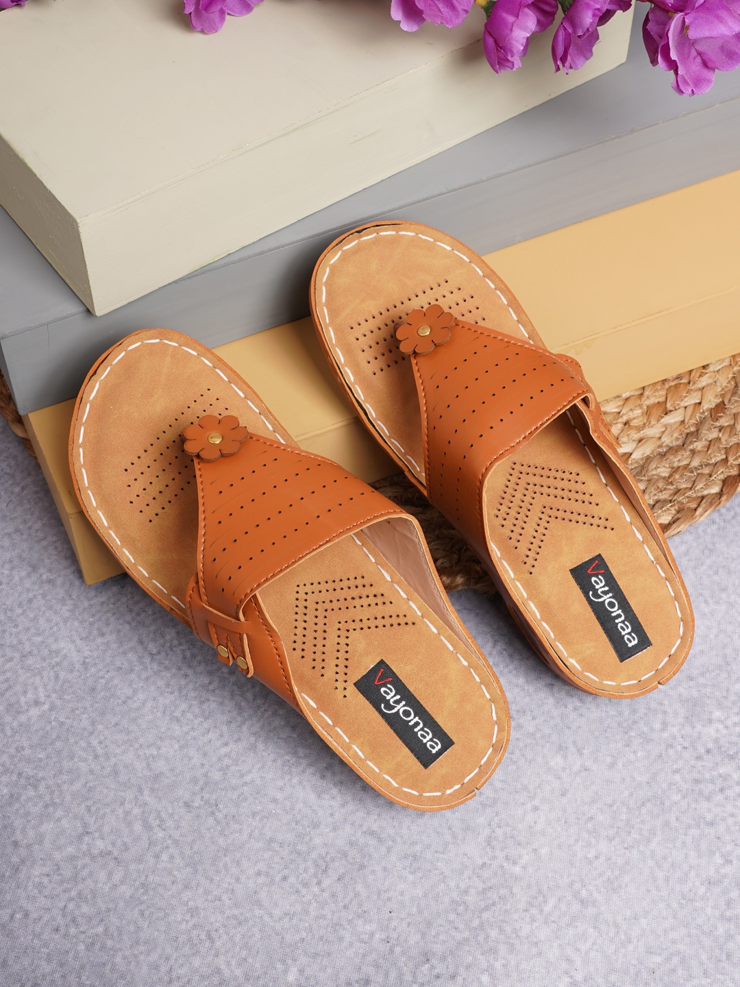 

VAYONAA Tan Brown Perforated Comfort Heels