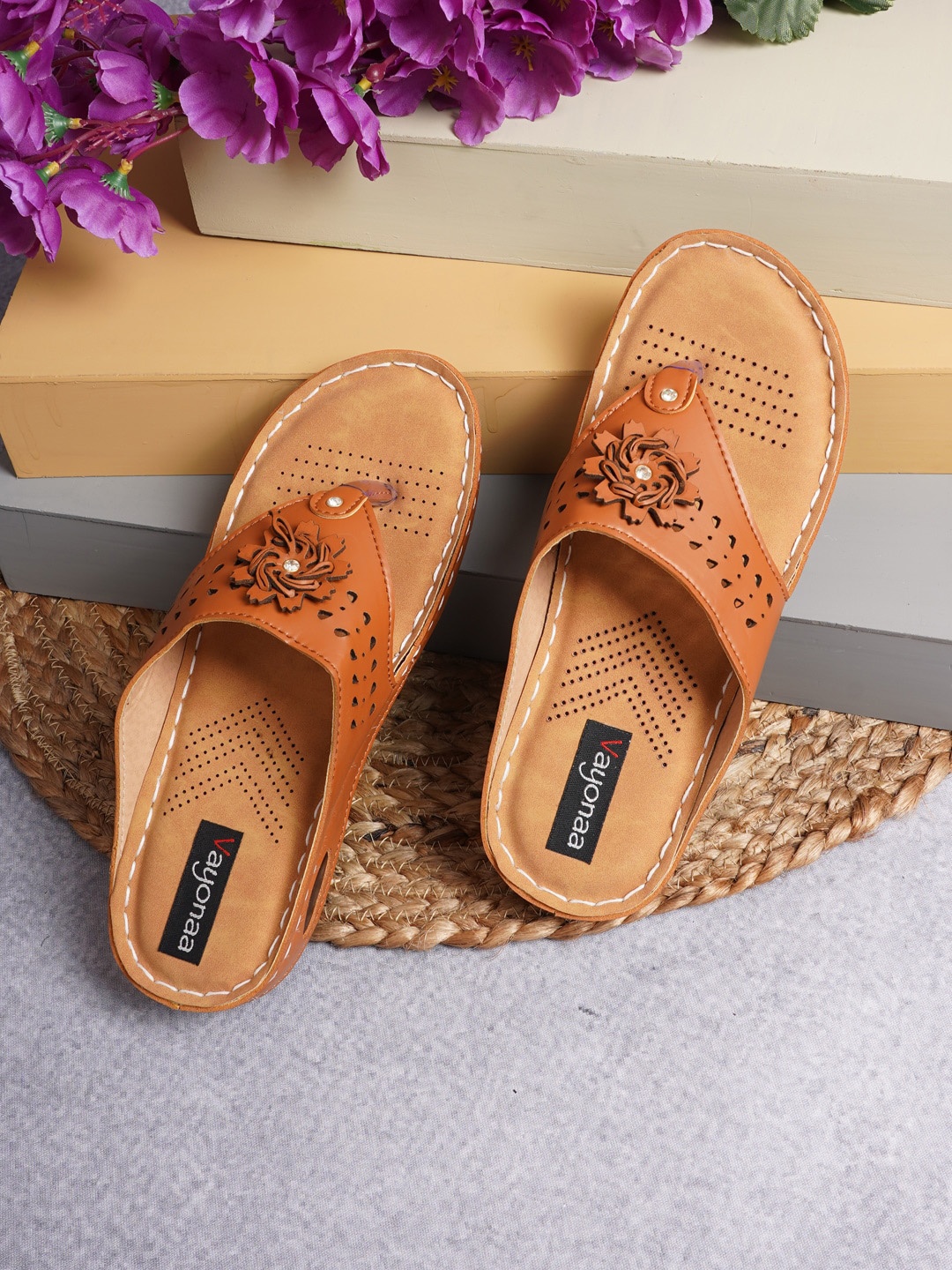 

VAYONAA Tan Brown Laser Cut Comfort Heels