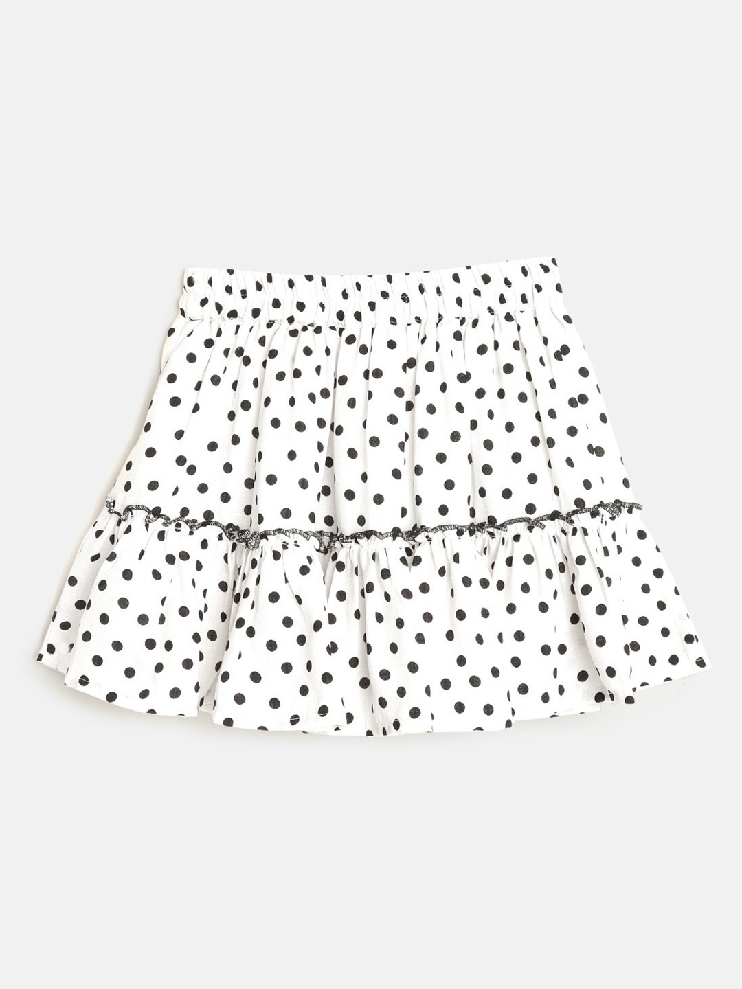 

luyk Girls White & Black Printed Tiered Mini Skirt