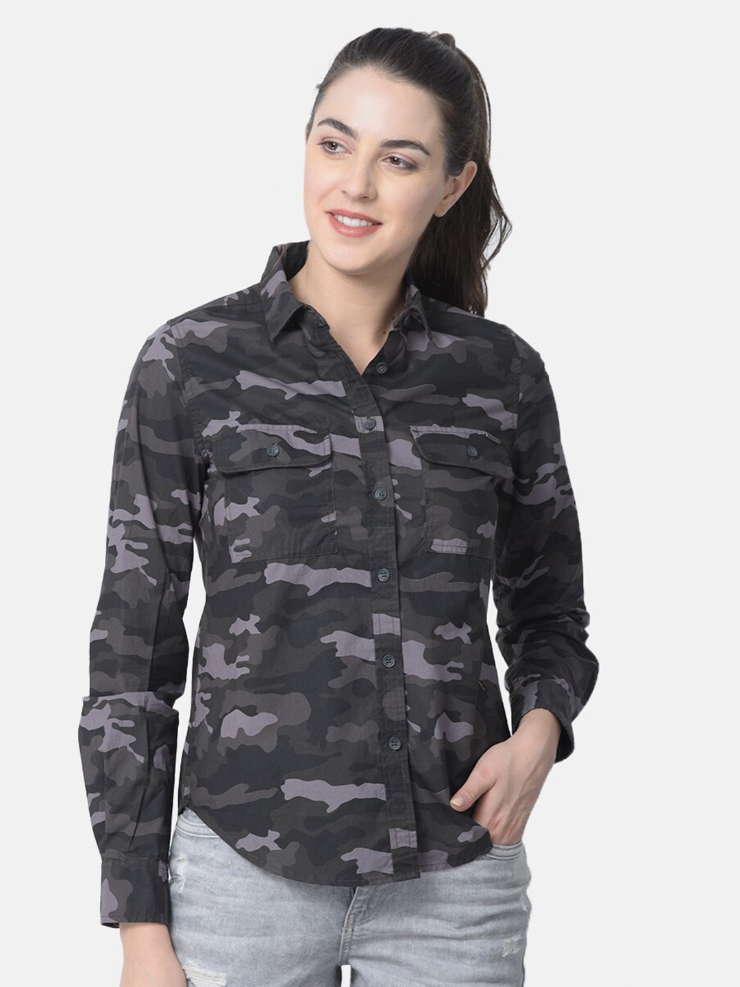 

Woodland Women Grey Printed Casual Shirt