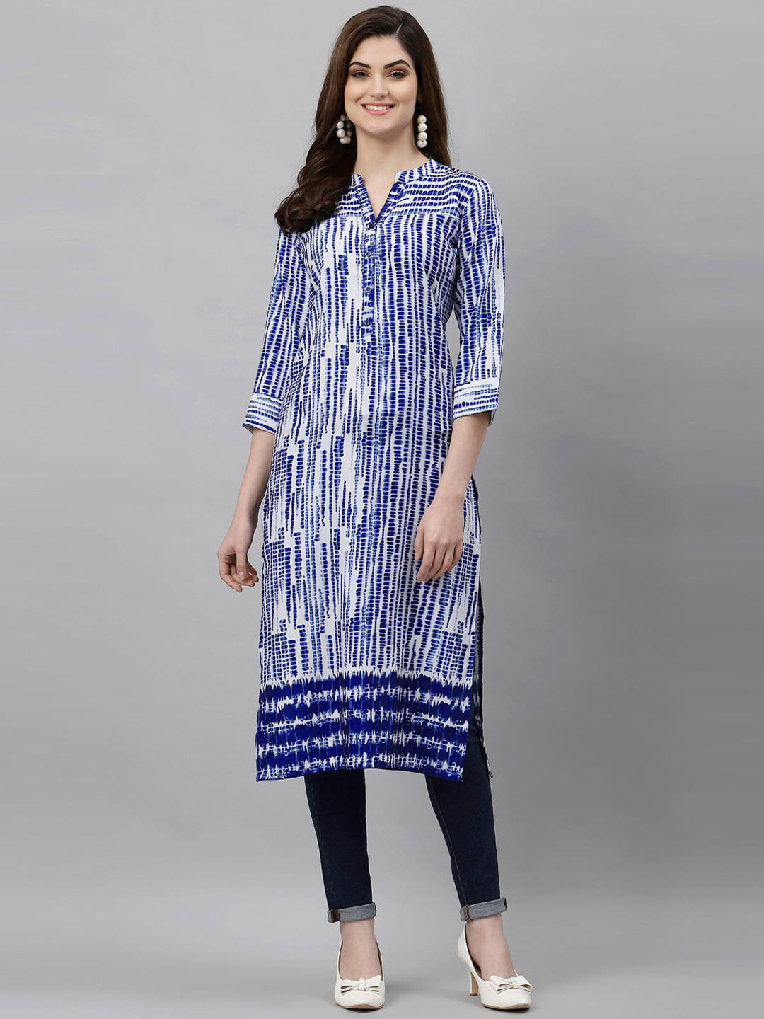 

KALINI Women Blue & White Abstract Printed Kurta