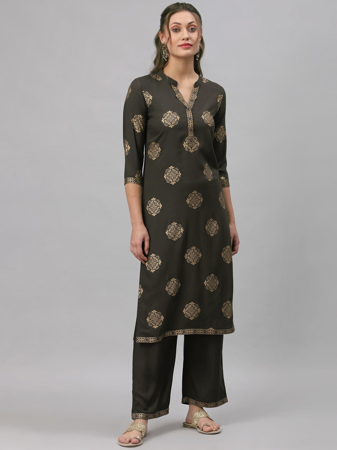 

KALINI Women Grey Ethnic Motifs Printed Kurta with Trousers