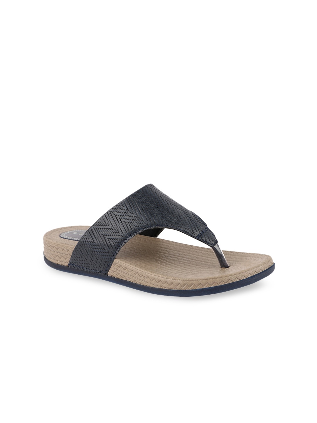 

WELCOME Women Navy Blue Textured T-Strap Flats