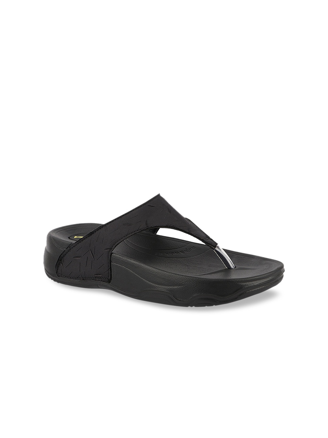 

WELCOME Women Black Textured T-Strap Flats