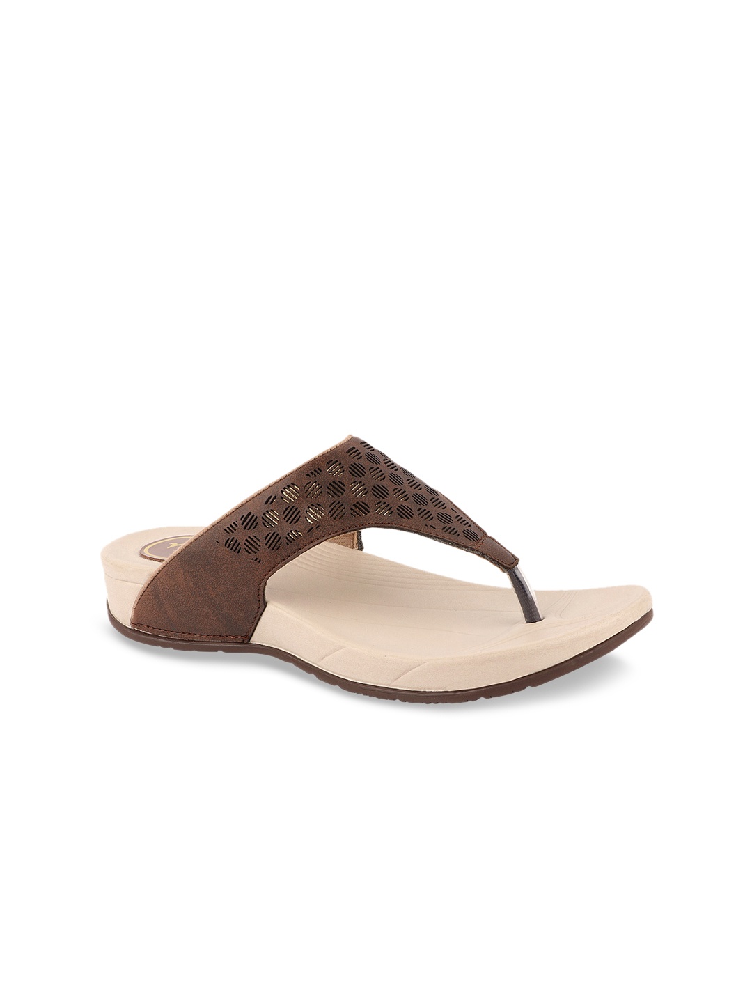 

WELCOME Brown Textured Comfort Sandals with Laser Cuts