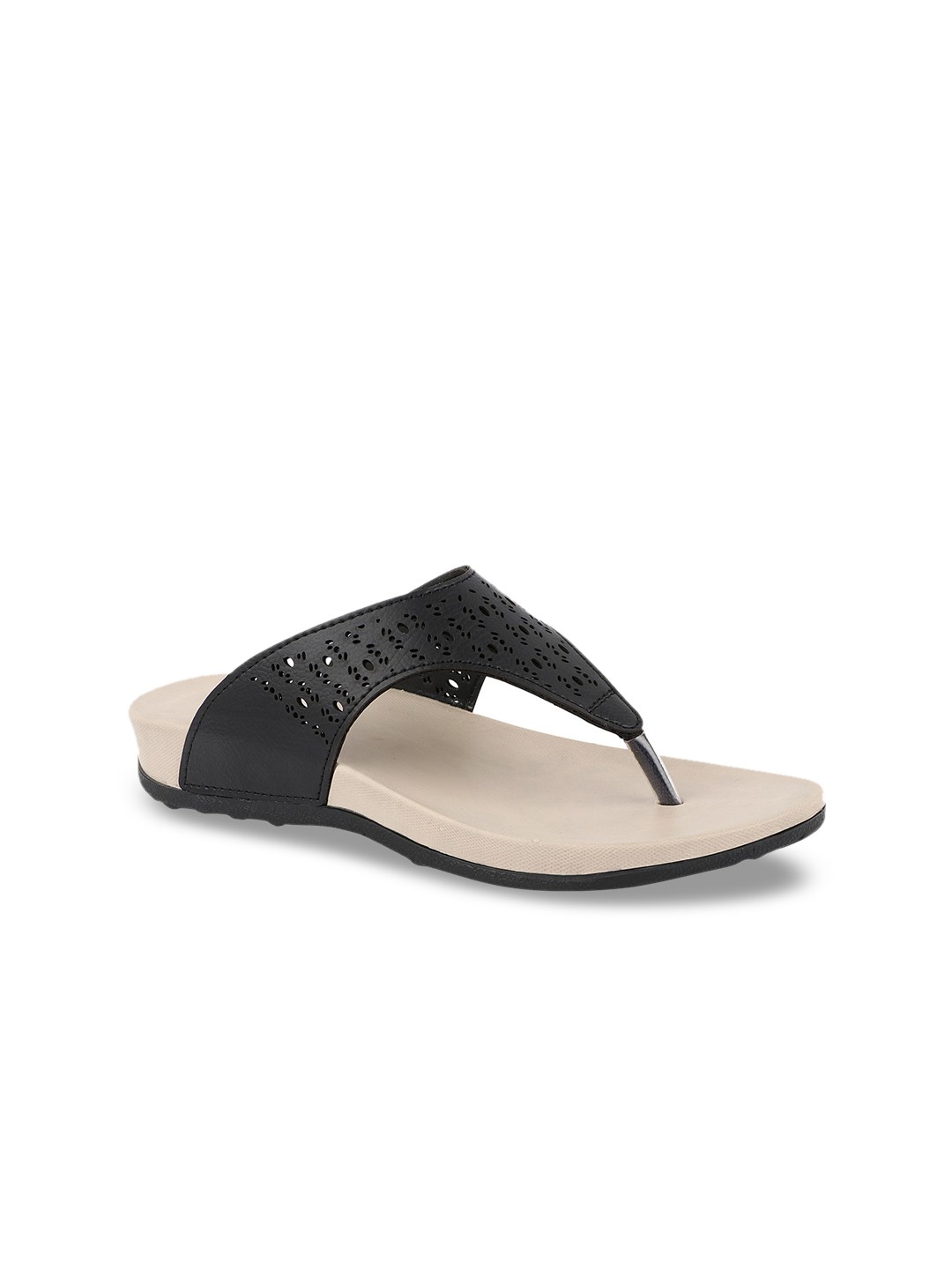 

WELCOME Black & Off White Textured Comfort Heels with Laser Cuts