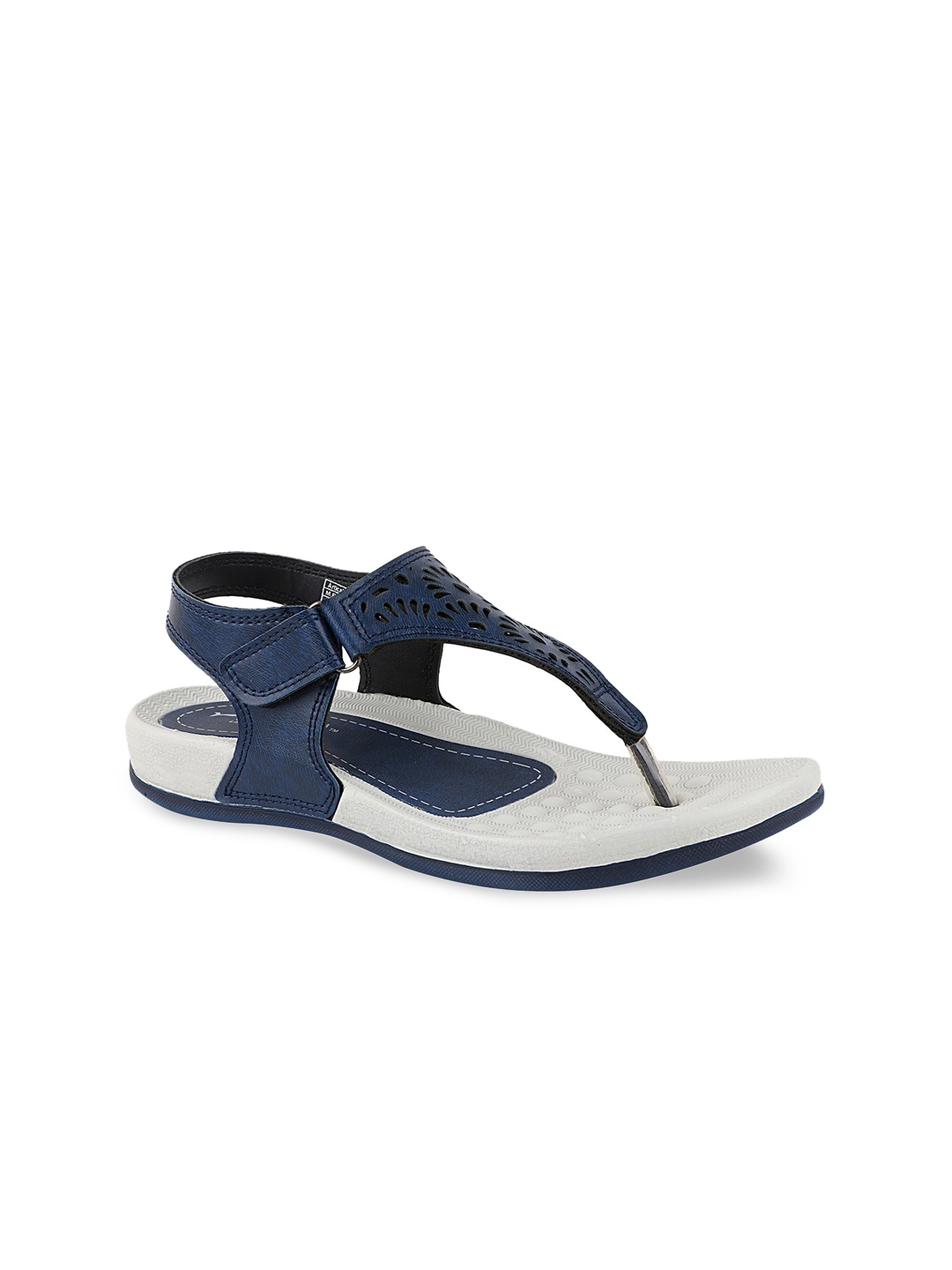 

WELCOME Women Navy Blue T-Strap Flats with Laser Cuts